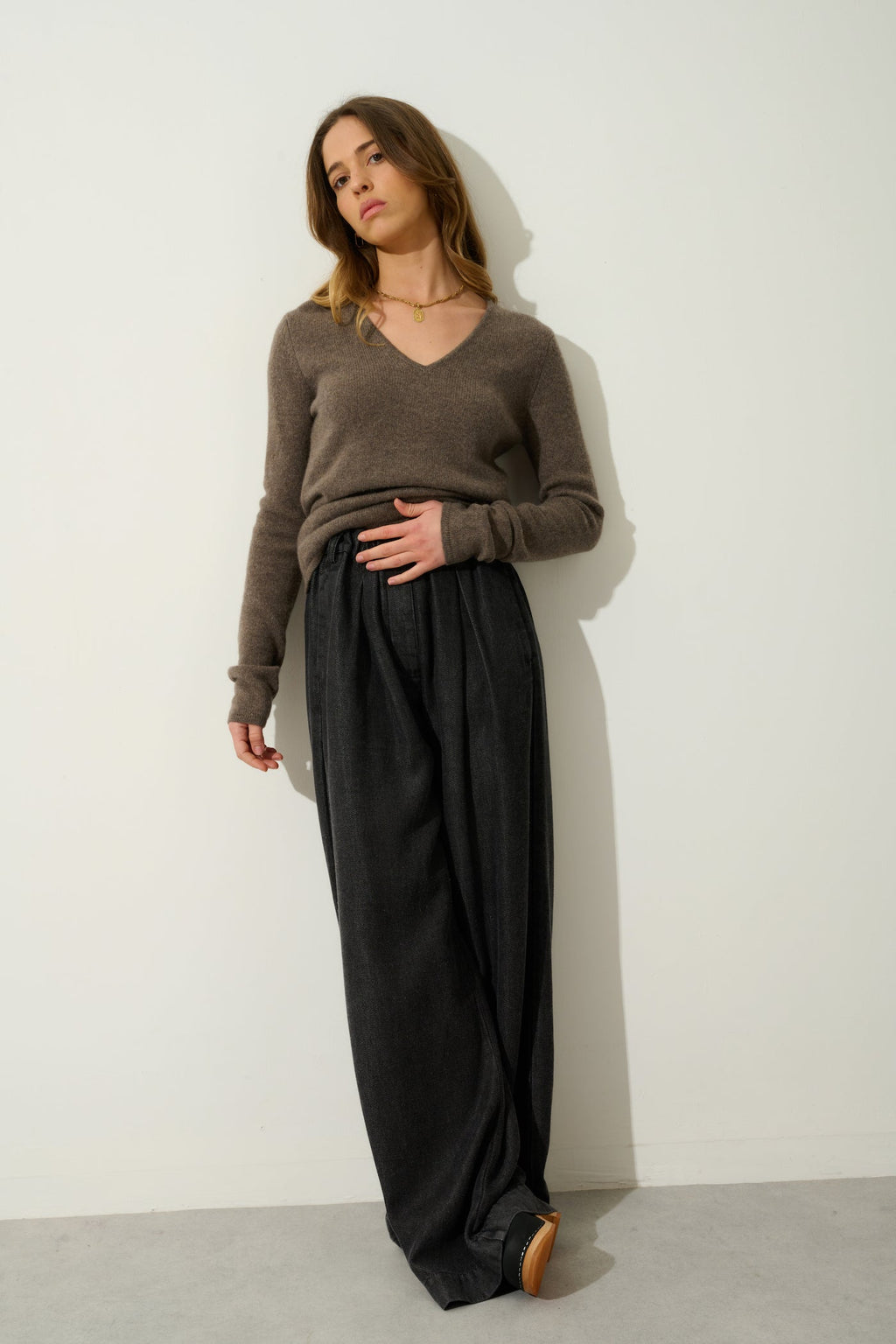 Pull Col V 4 Fils - Chelsea - Taupe Chiné