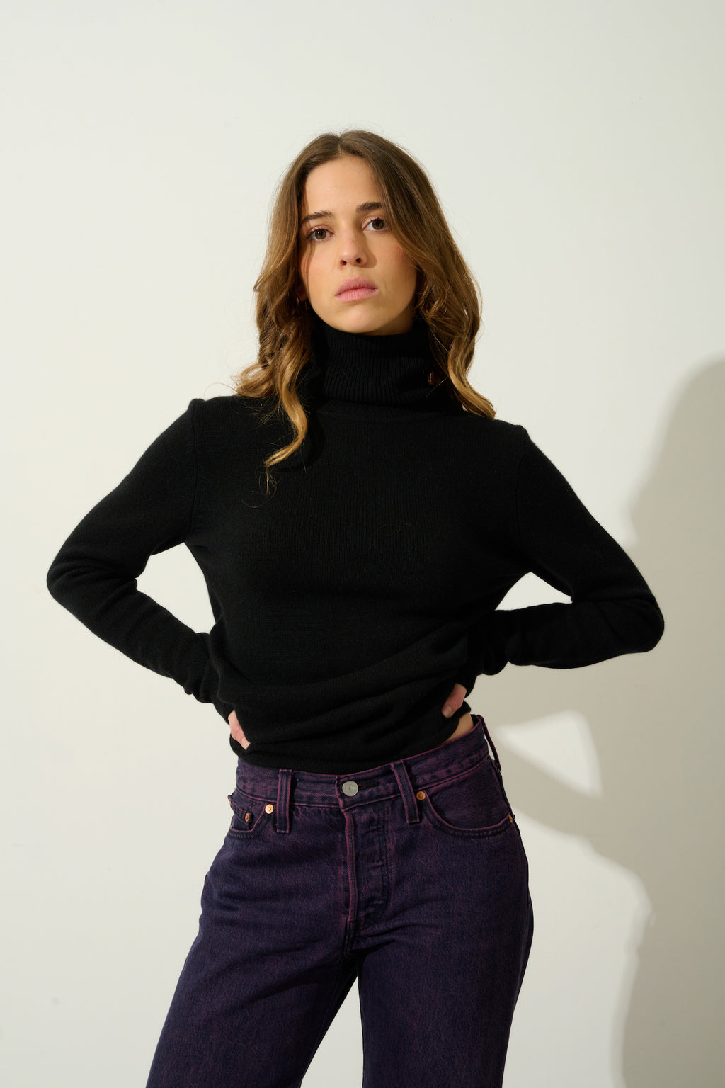 4-Ply Roll-Neck Jumper - Linda - Black