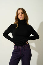 4-Ply Roll-Neck Jumper - Linda - Black