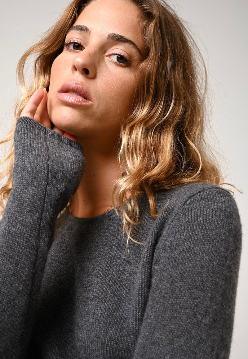 Pull Col Rond 4 Fils - Ivy - Anthracite Chiné