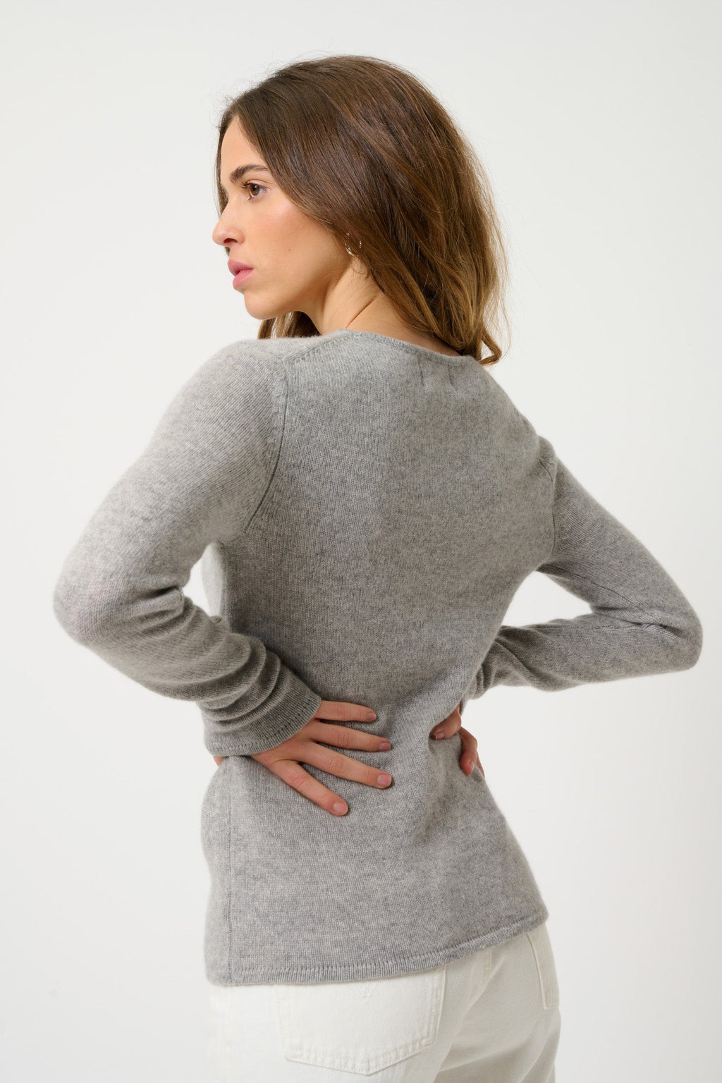 4-Ply Round-Neck Jumper - Ivy - Cloudy Marl