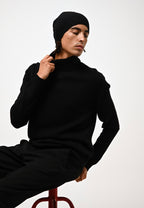 Martin 4-Ply Roll-Neck Jumper - Black - 100% 4-Ply Cashmere