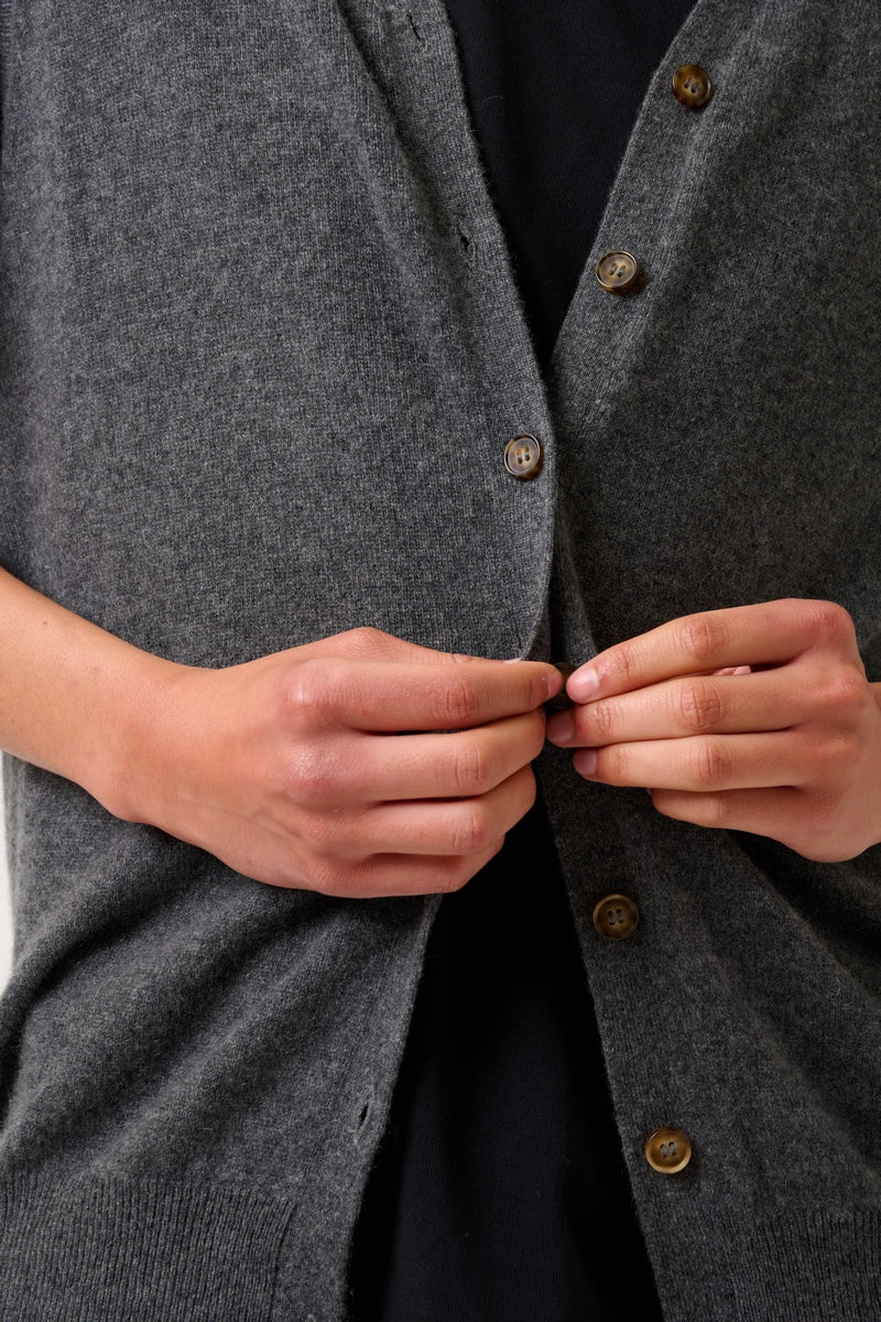 Sleeveless V-Neck Cardigan - Hugo - Anthracite Marl