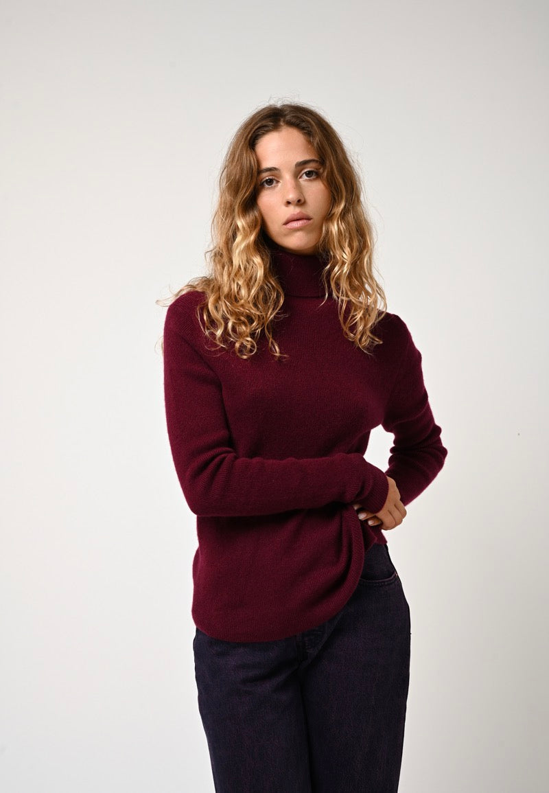 Pull Col Roulé Suzie - Bordeaux - 100% Cachemire 2 Fils - Femme