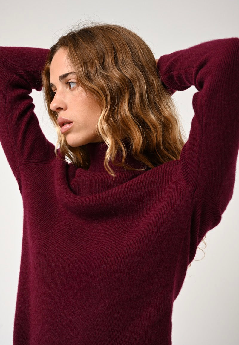 Pull Col Roulé Suzie - Bordeaux - 100% Cachemire 2 Fils - Femme