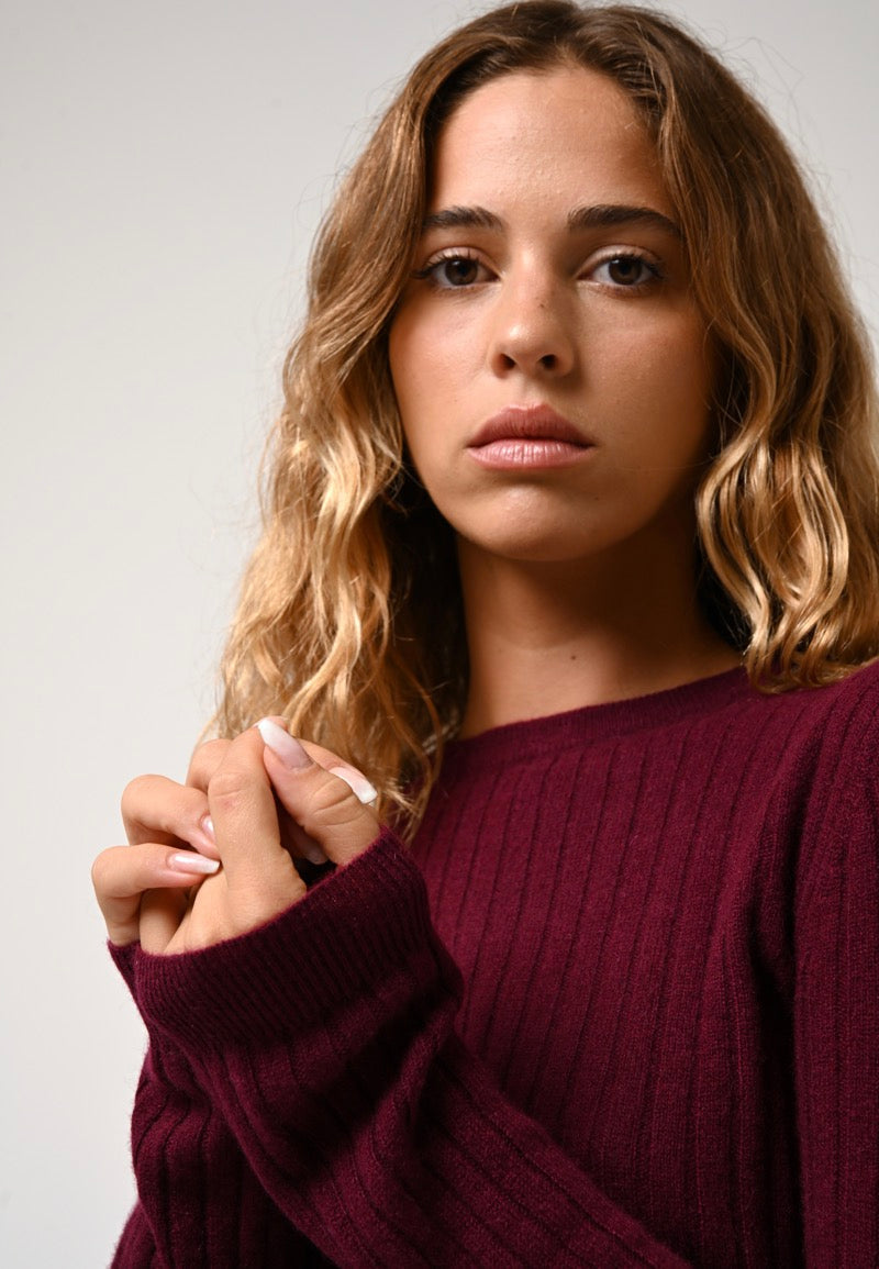 Pull Col Rond - Bella - Bordeaux