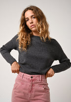 Jersey Cuello Redondo Daria - Antracita Jaspeado - 100% Cachemira 2 Hilos