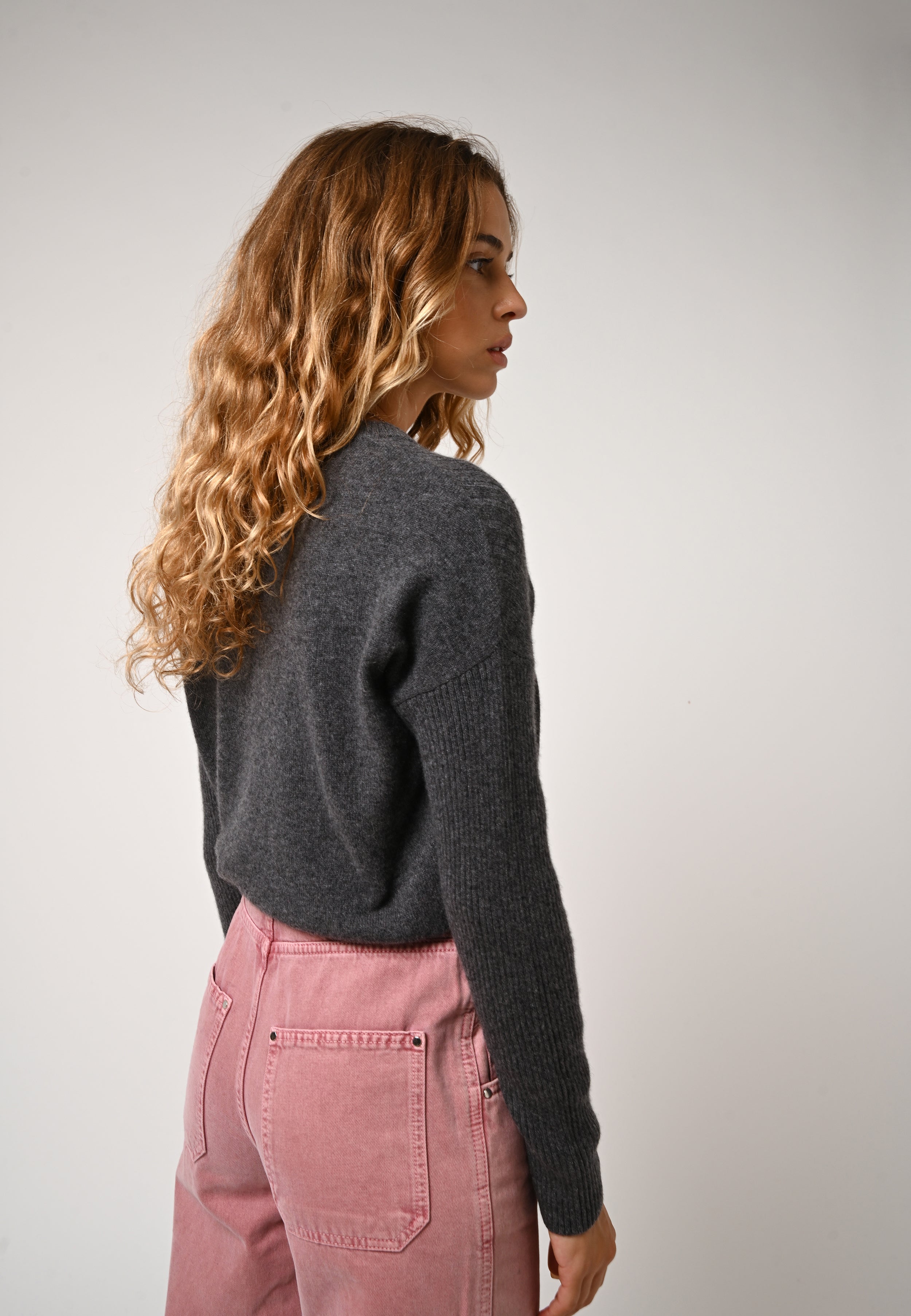 Jersey Cuello Redondo Daria - Antracita Jaspeado - 100% Cachemira 2 Hilos
