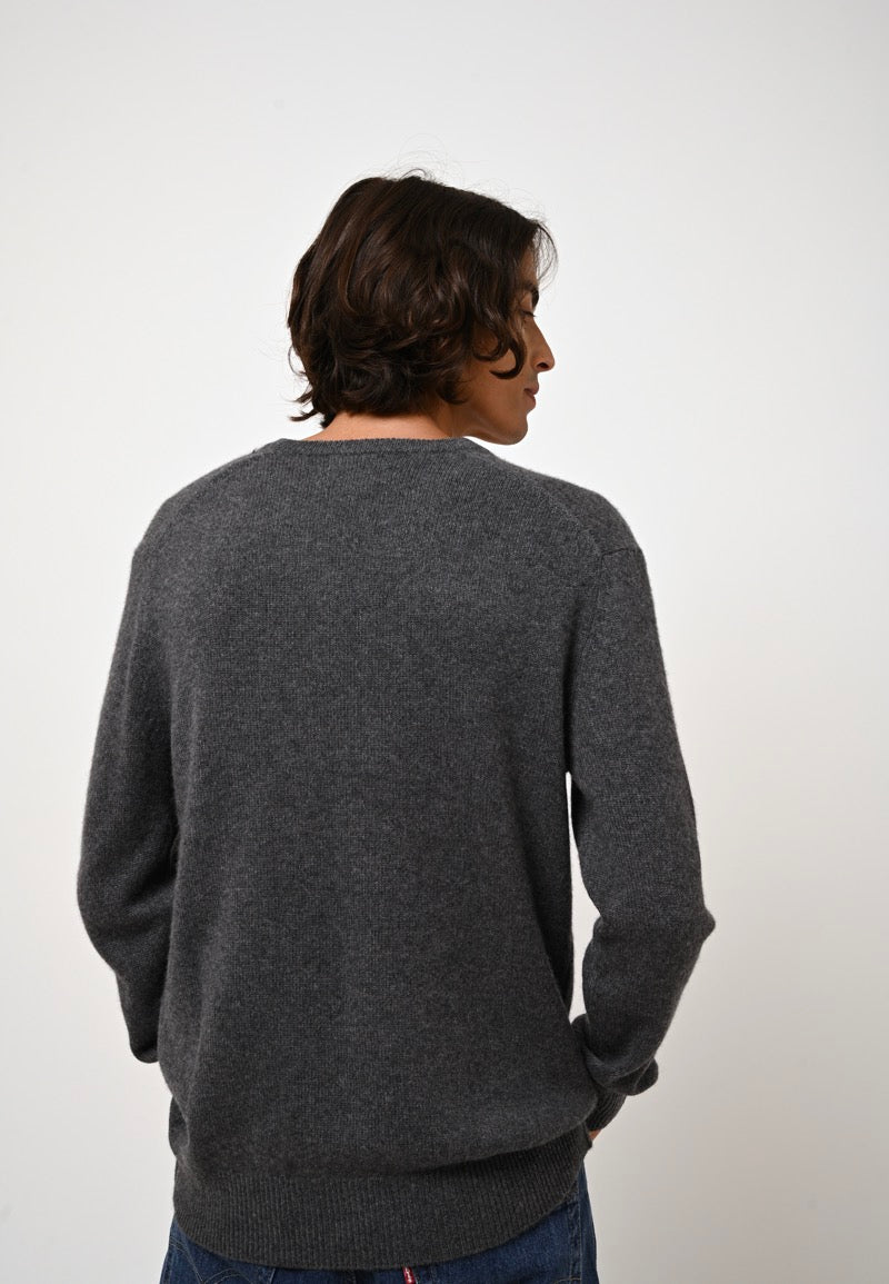 Authentic Cashmere - Pull Col V Victor - Anthracite Chiné - 100% Cachemire - 4 Fils - Homme