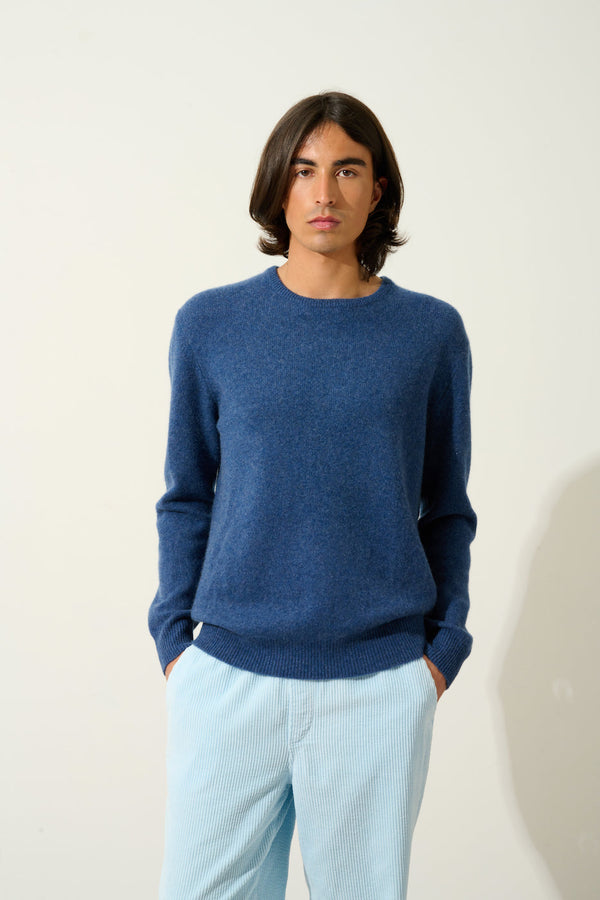 Round Neck 4-Ply Jumper - Victo - Ocean Chiné