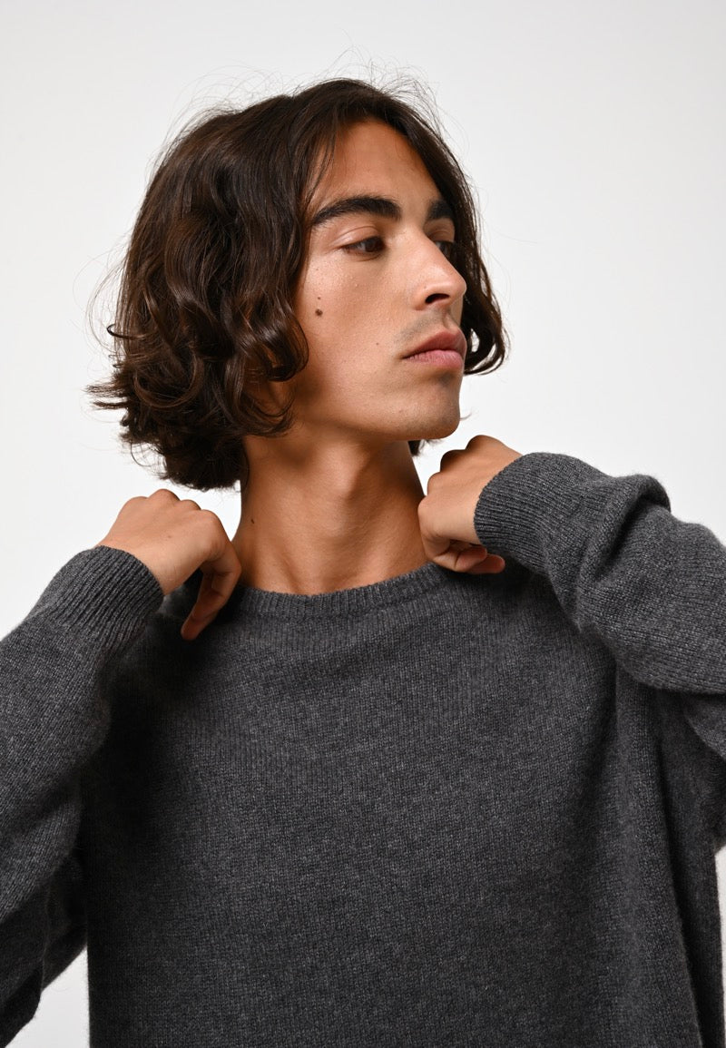Round Neck 4-Ply Jumper - Victo - Marl Anthracite