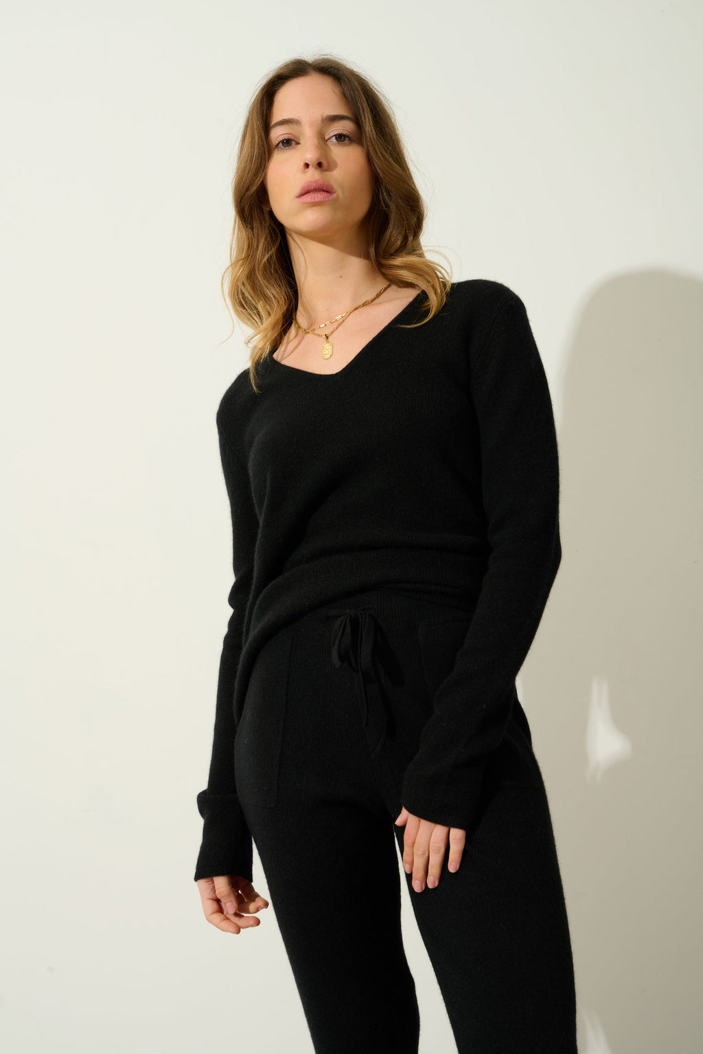 Jersey de cuello en V de 4 hilos - Chelsea - Negro