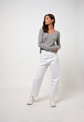 4-Thread V-Neck Sweater - Chelsea - Heather Cloud