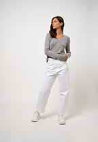 4-Thread V-Neck Sweater - Chelsea - Heather Cloud