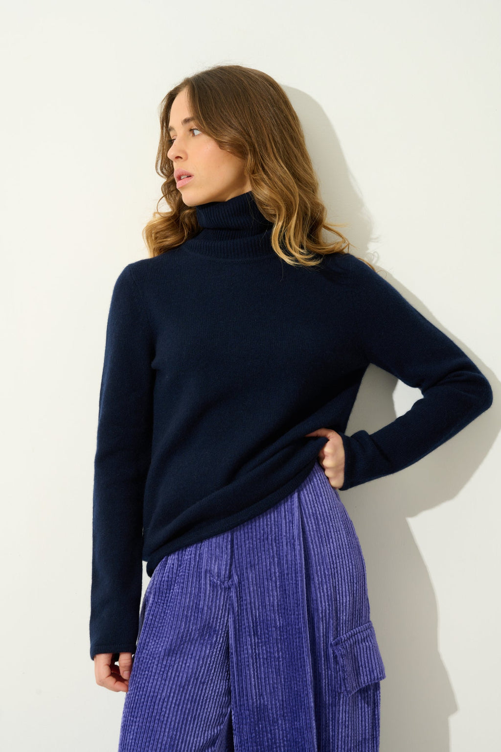 4-Ply Roll-Neck Jumper - Linda - Navy