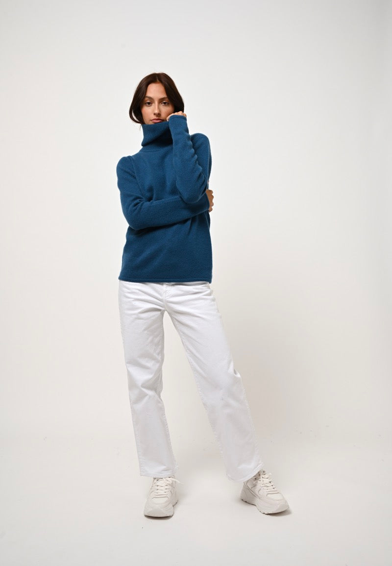 4-Ply Roll-Neck Jumper - Linda - Peacock