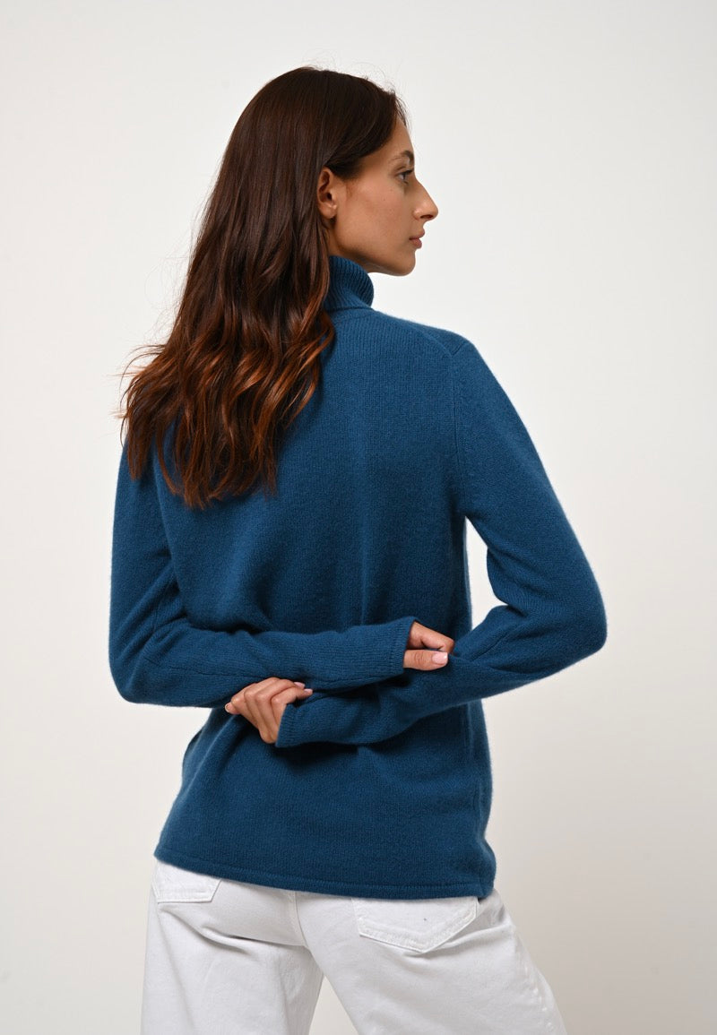 4-Ply Roll-Neck Jumper - Linda - Peacock