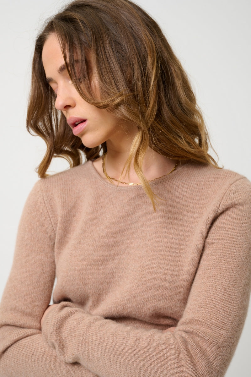Pull Col Rond 4 Fils - Ivy - Camel Chiné