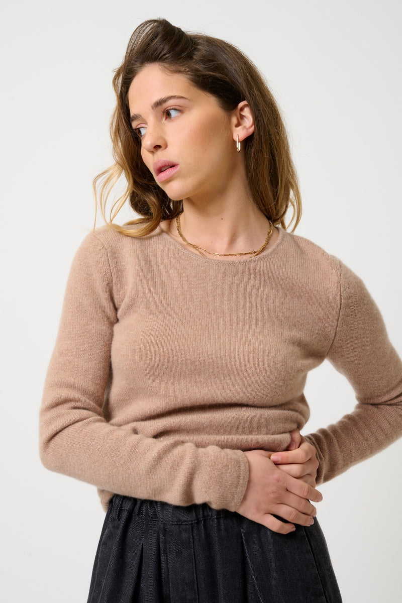 Pull Col Rond 4 Fils - Ivy - Camel Chiné