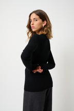 Round-Neck 4-Ply Jumper - Ivy - Black