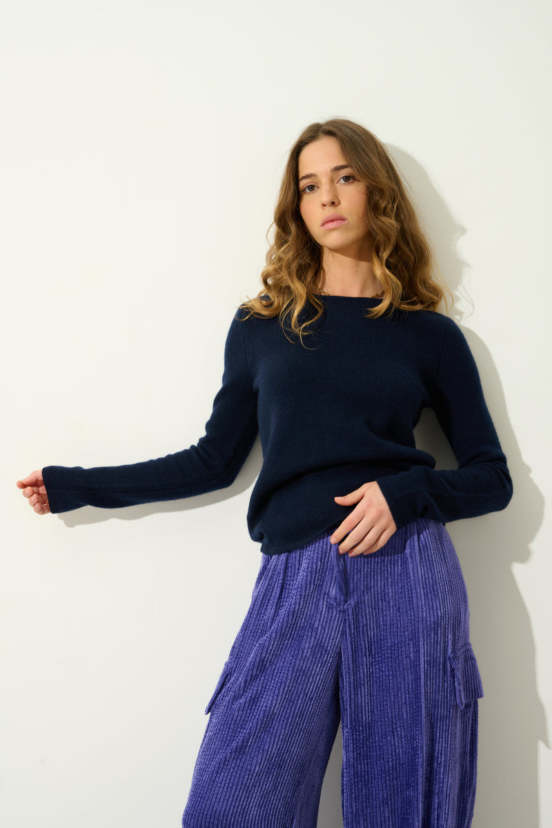 Pull Col Rond 4 Fils Ivy - Navy - 100% Cachemire 4 Fils - Femme