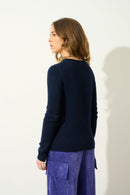 Pull Col Rond 4 Fils Ivy - Navy - 100% Cachemire 4 Fils - Femme