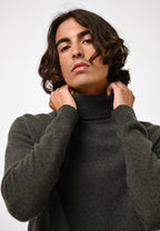 4-Ply Roll-Neck Jumper - Martin - Heathered Khaki