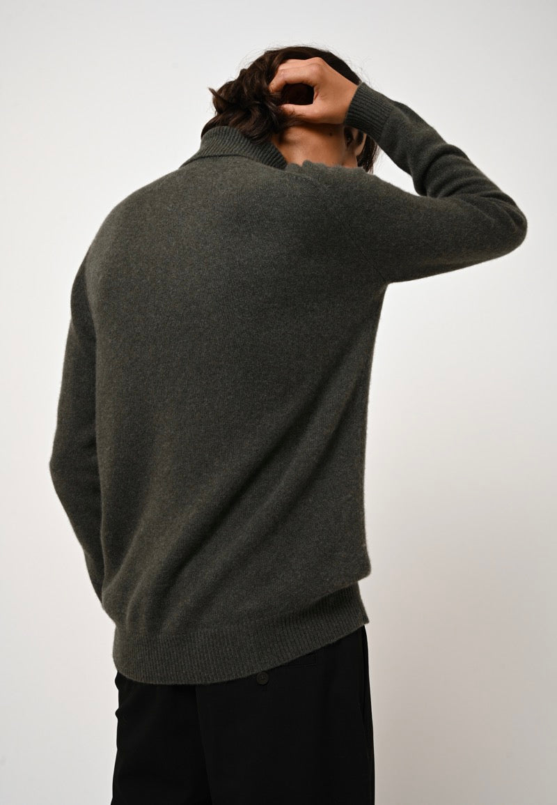 4-Ply Roll-Neck Jumper - Martin - Heathered Khaki