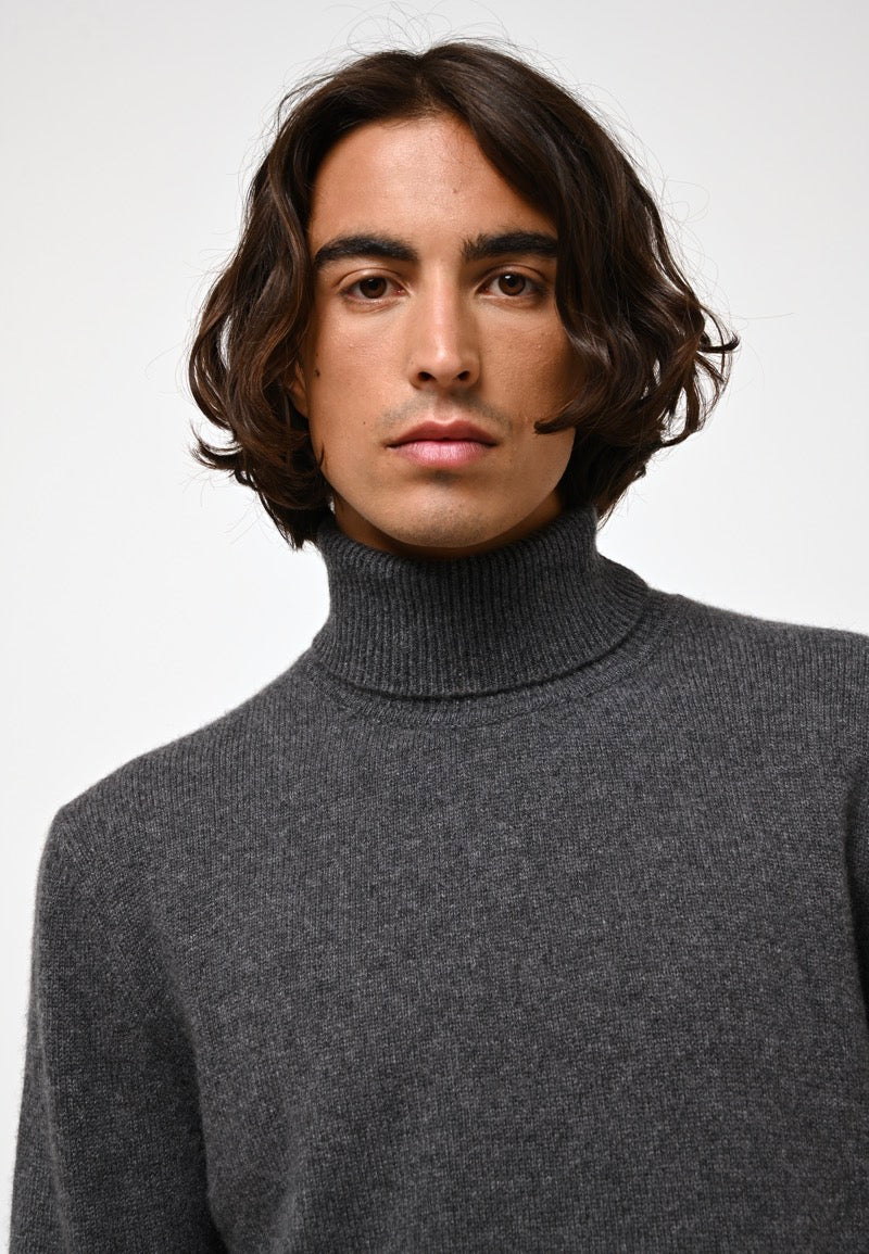 4-Ply Roll Neck Jumper - Martin - Marl Anthracite
