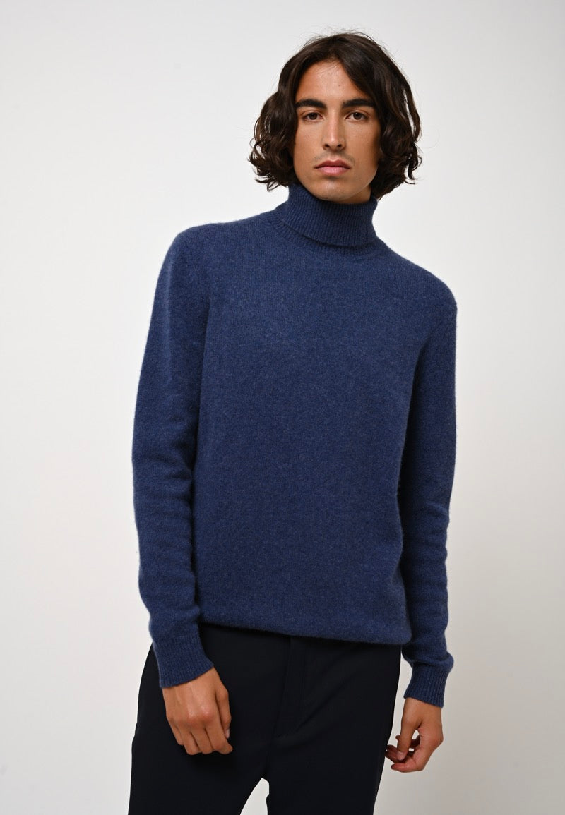 4-Ply Roll-Neck Jumper - Martin - Ocean Chiné