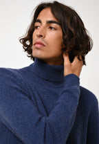 4-Ply Roll-Neck Jumper - Martin - Ocean Chiné