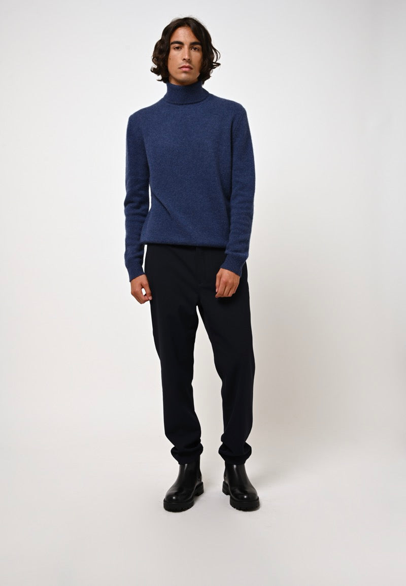 4-Ply Roll-Neck Jumper - Martin - Ocean Chiné
