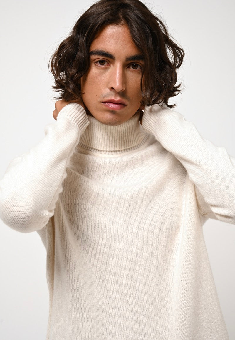 Pull Col Roulé 4 Fils Martin - Neige - 100% Cachemire 4 Fils