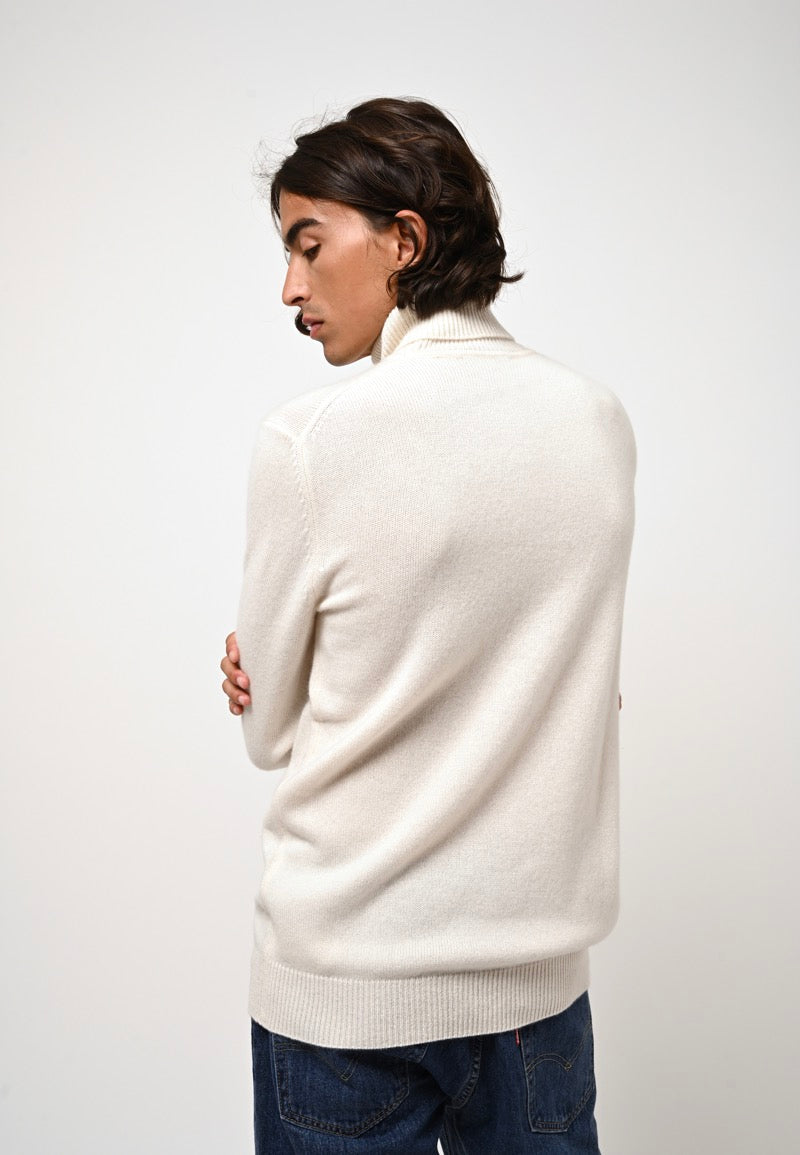 Pull Col Roulé 4 Fils Martin - Neige - 100% Cachemire 4 Fils