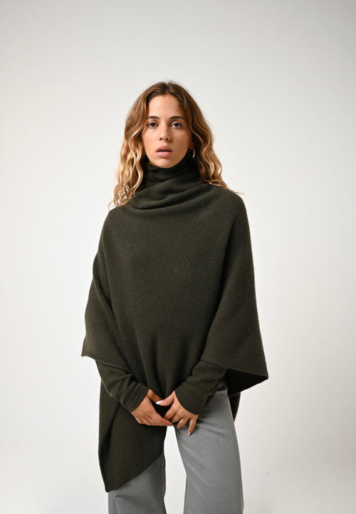 Poncho 4 Fils Meryl - Kaki - 100% Cachemire 4 Fils - Femme