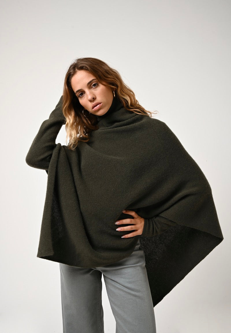 Poncho 4 Fils Meryl - Kaki - 100% Cachemire 4 Fils - Femme