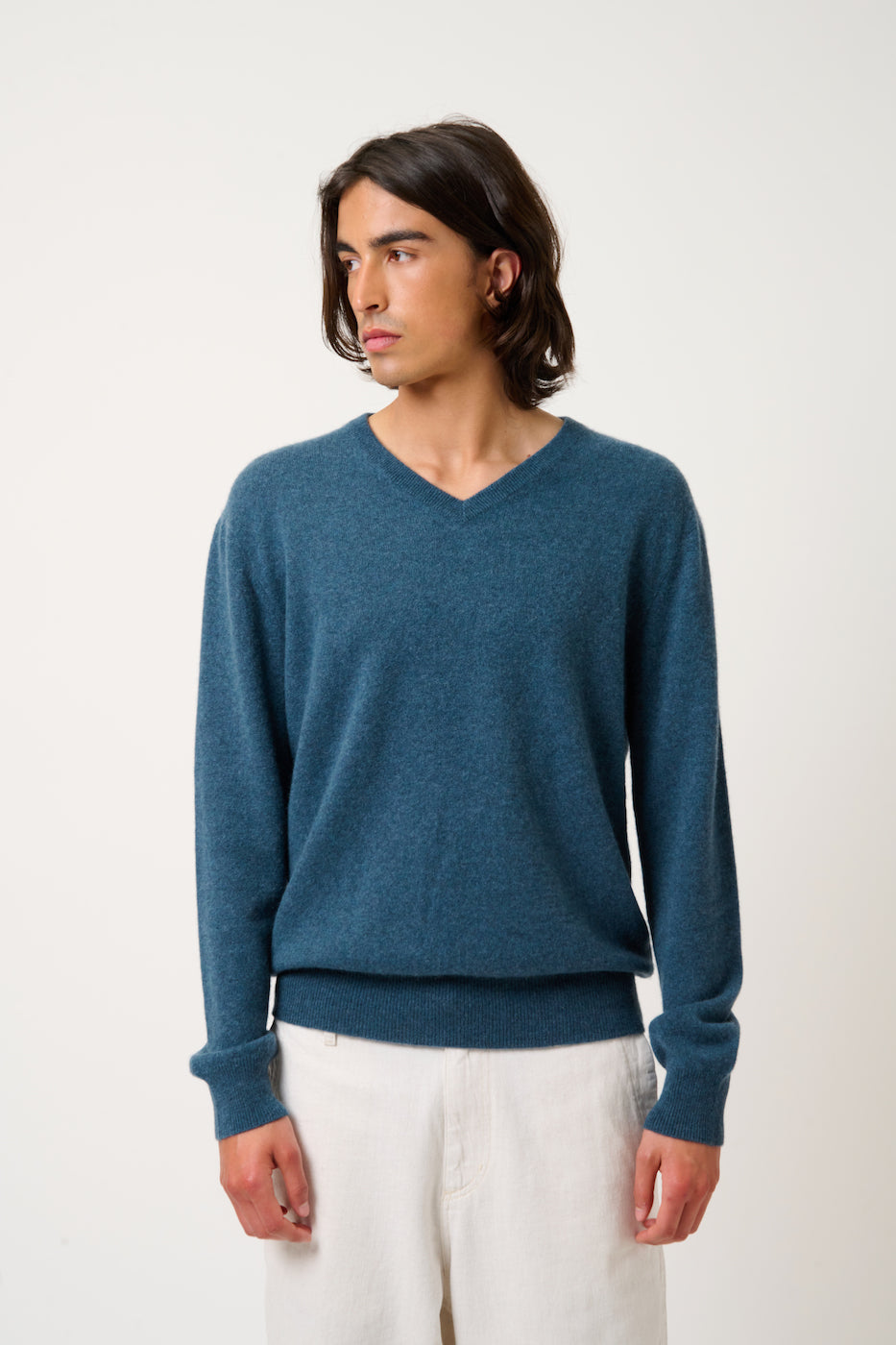 Jersey Cuello en V - Agel - Verde Pato Jaspeado