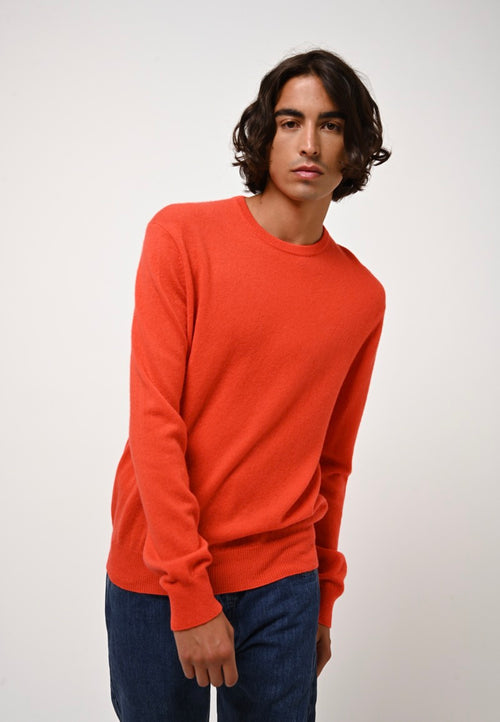 Pull Col Rond Aiglière - Orange - 100% Cachemire 2 Fils - Homme