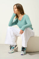 Pull Col V - Galise - Vert Chiné