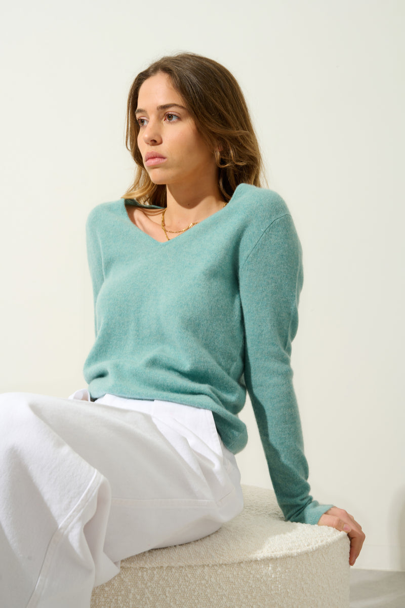 Pull Col V - Galise - Vert Chiné