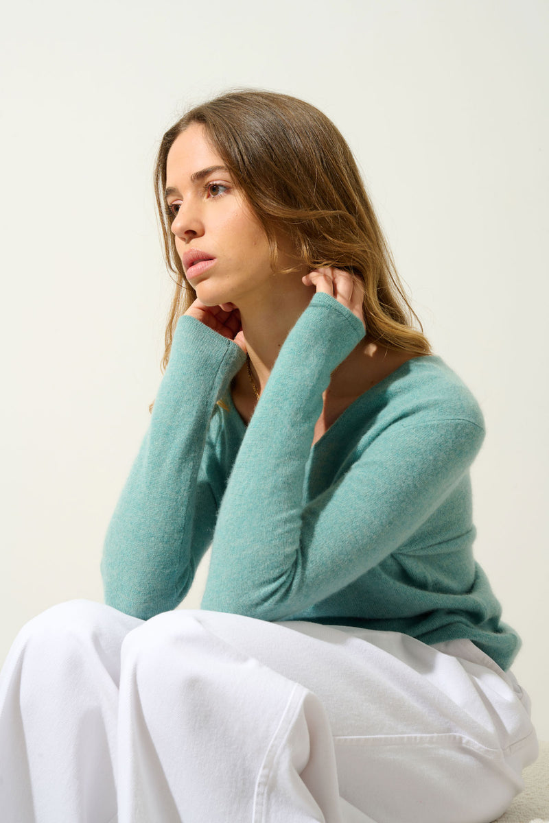 Pull Col V - Galise - Vert Chiné