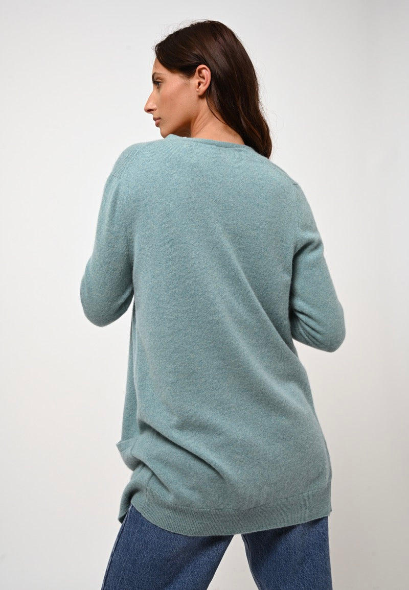 V-Neck Cardigan Cimet - Green Marl - 100% 2-Ply Cashmere