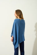 Poncho Carra - Bleu Denim - 100% Cachemire 2 Fils - Femme