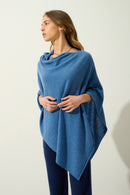 Poncho Carra - Bleu Denim - 100% Cachemire 2 Fils - Femme