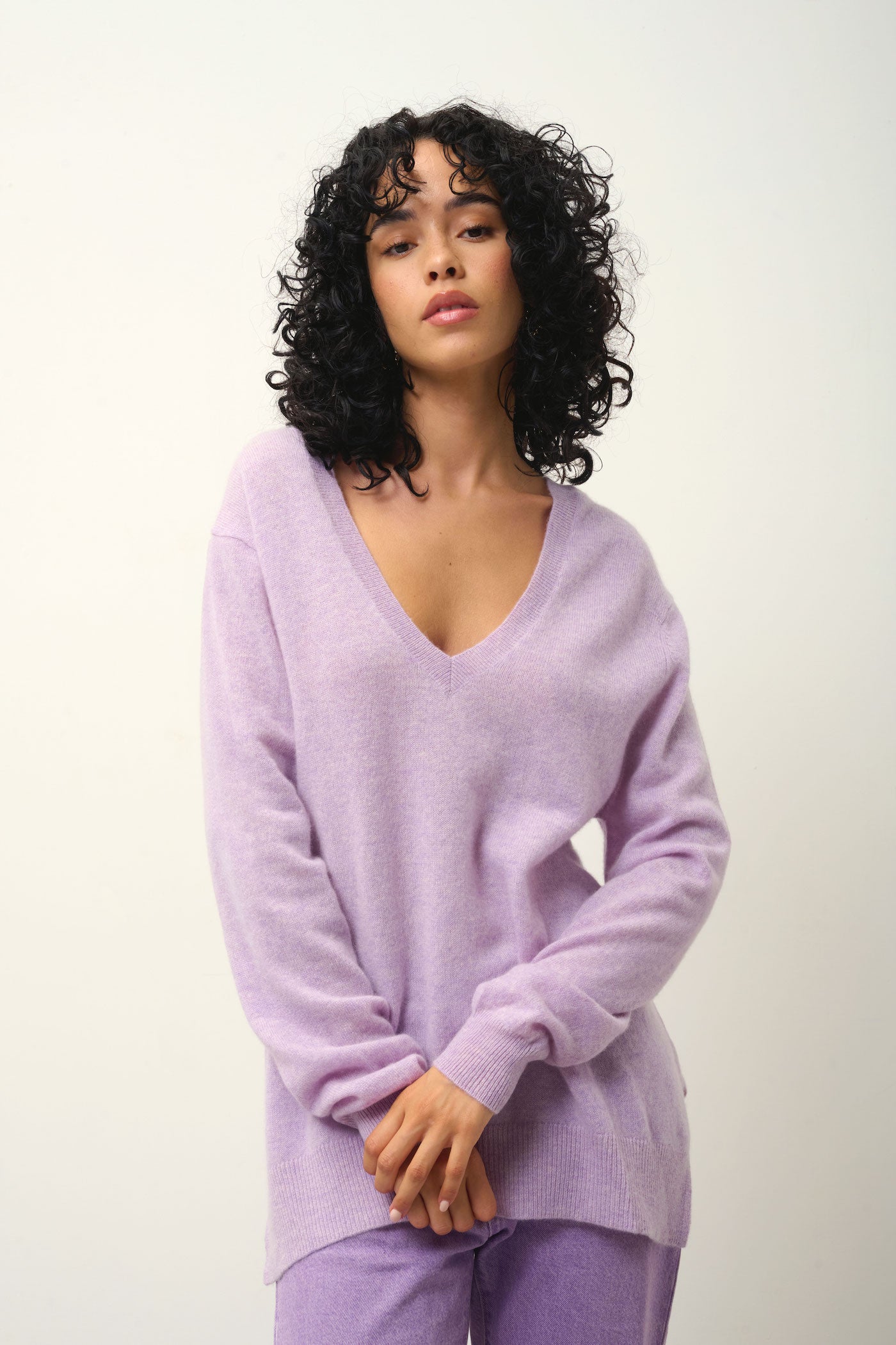 Front And Back V-Neck Jumper - Giegn - Mottled Mauve