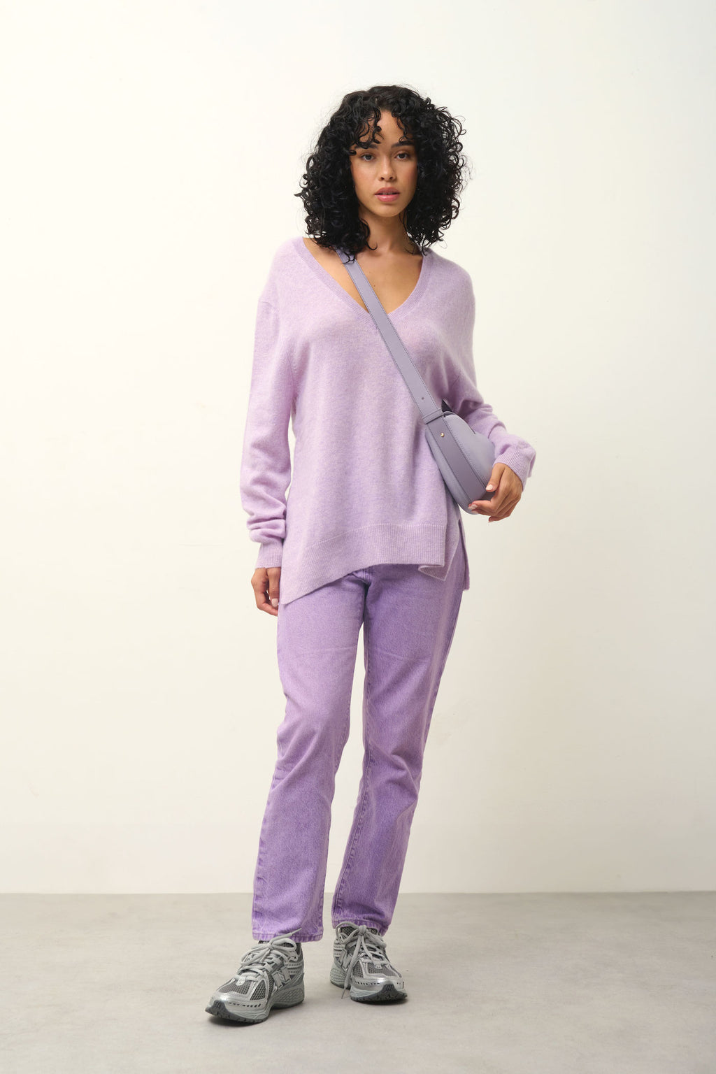 Front And Back V-Neck Jumper - Giegn - Mottled Mauve
