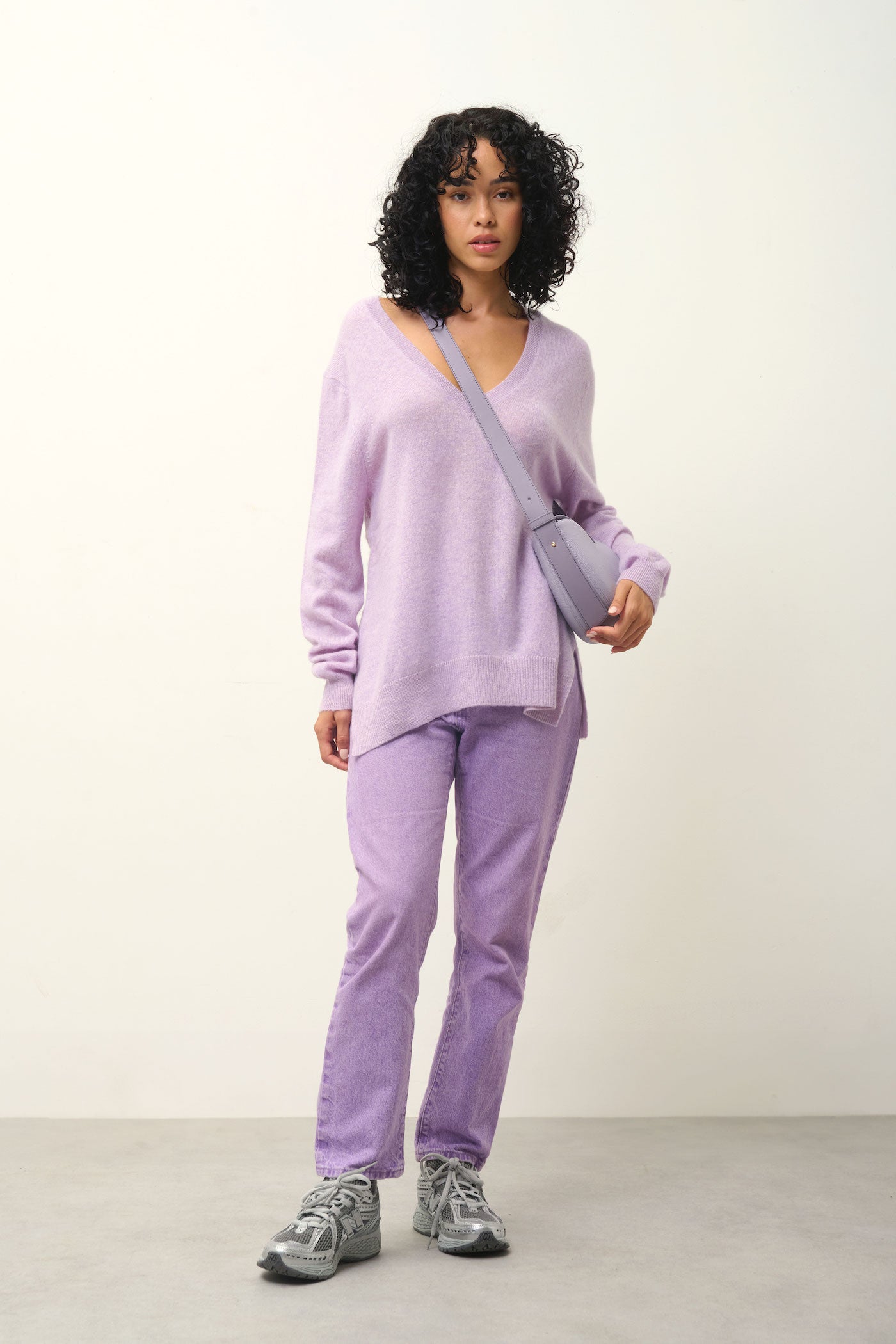 Front And Back V-Neck Jumper - Giegn - Mottled Mauve