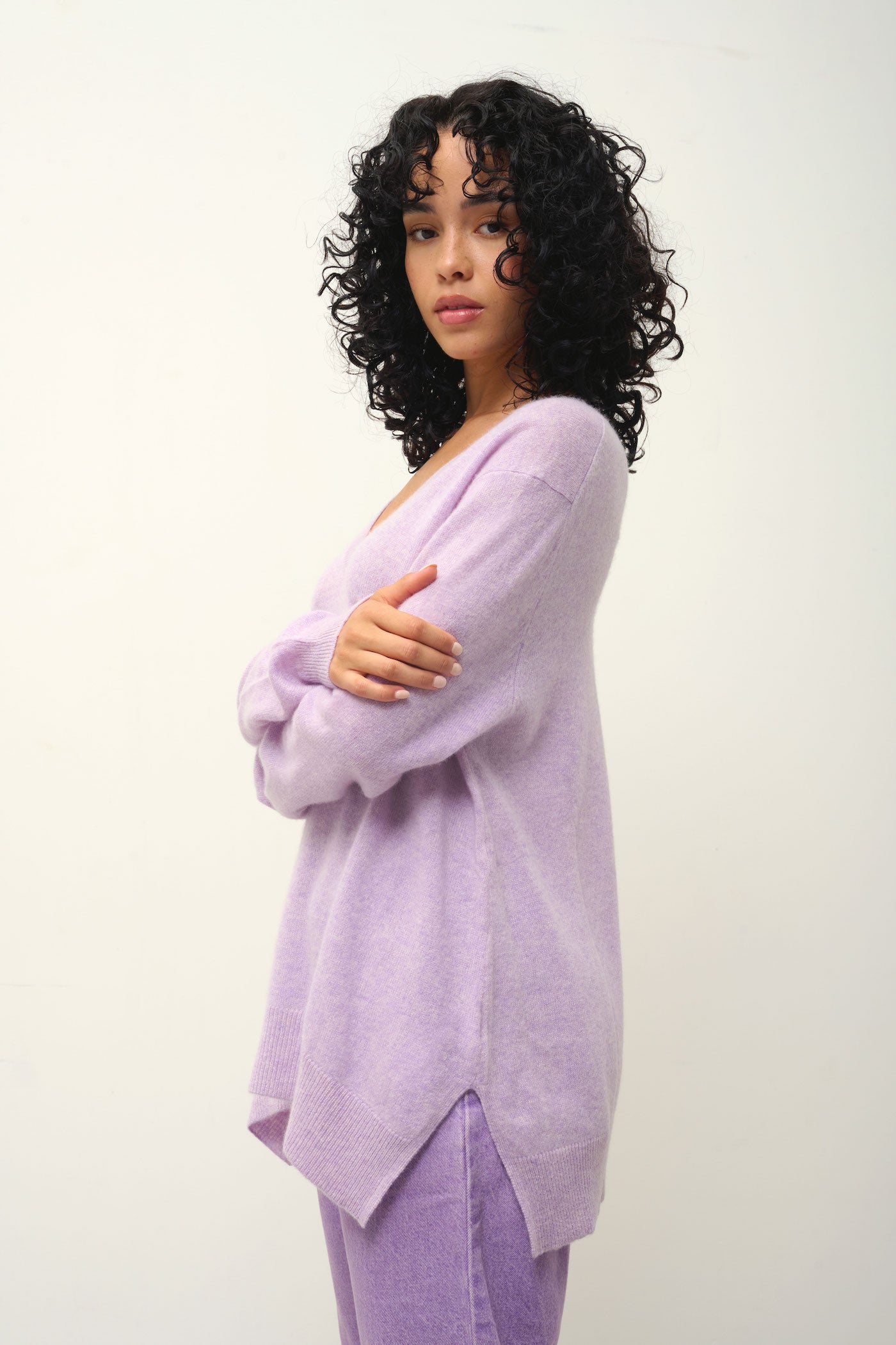 Front And Back V-Neck Jumper - Giegn - Mottled Mauve