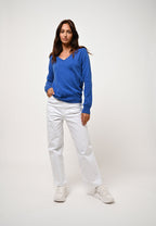 Pull Col V Giusalet - Bleu Électrique - 100% Cachemire 2 Fils