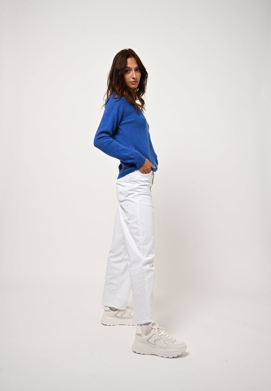 Pull Col V Giusalet - Bleu Électrique - 100% Cachemire 2 Fils